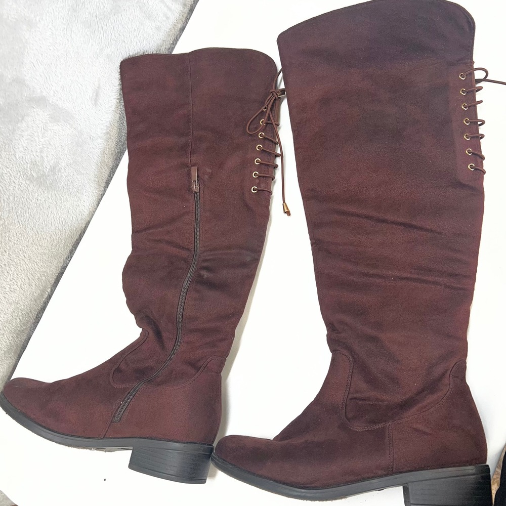 Top Moda Jones-6 Deep‎ Brown Size 8 Faux Suede Over the Knee Lace Up Boho Goth